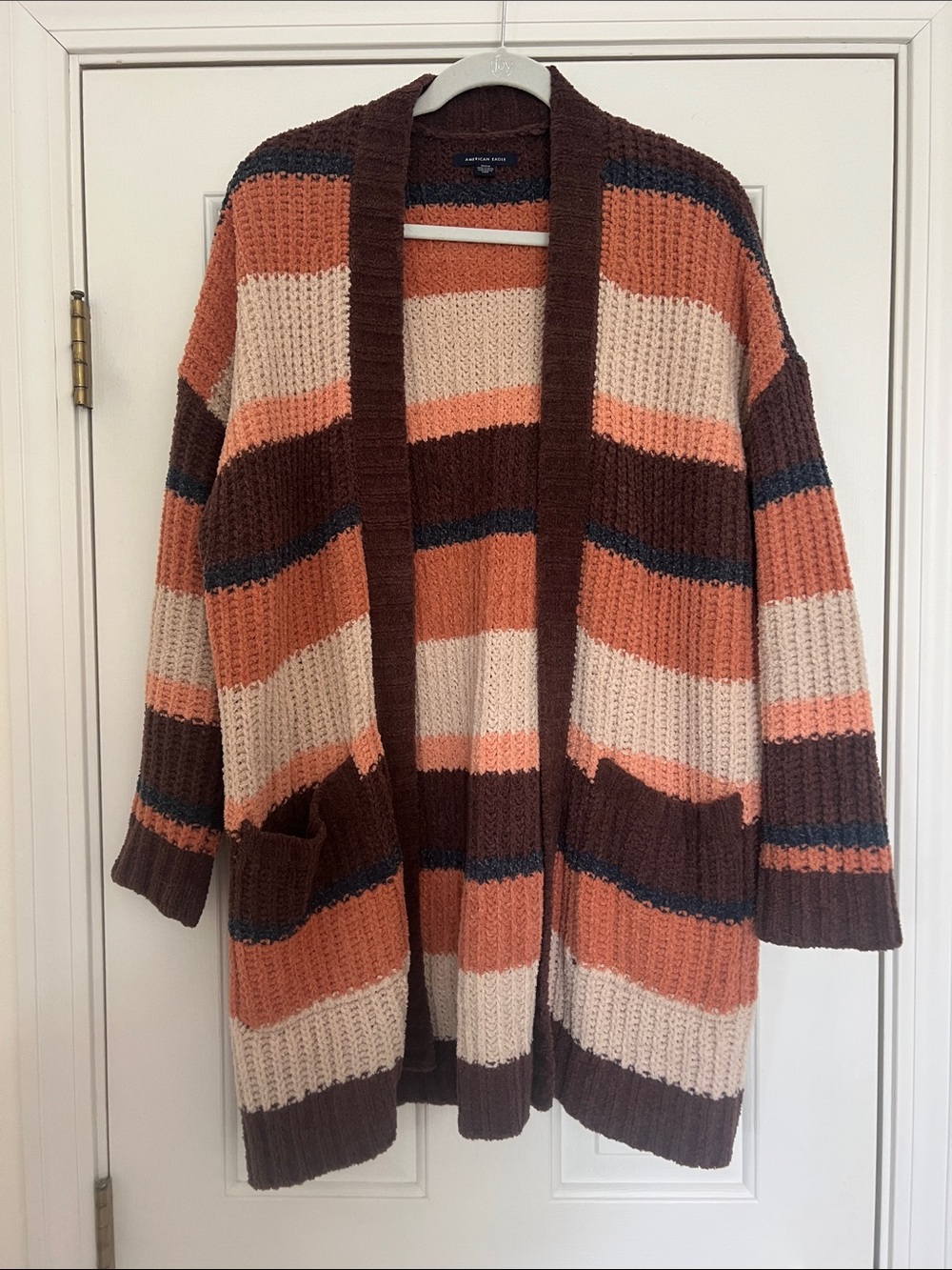 American Eagle Outfitters Striped Open-Front Cardigan - Brown, Peach, Cream